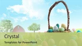  Presentation with base ball field - Slide set enhanced with colorful easter eggs with basket background and a mint green colored foreground