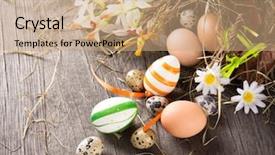  Presentation with easter basket - Cool new PPT theme with colorful easter eggs with brown backdrop and a coral colored foreground