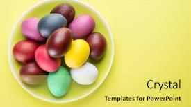  Presentation with colorful celebration - Beautiful PPT theme featuring colorful easter eggs backdrop and a yellow colored foreground