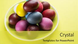  Presentation with colorful celebration - Slide deck with colorful easter eggs background and a yellow colored foreground