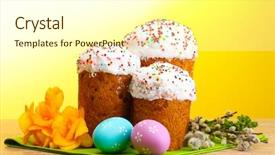  Presentation with birthday cake colorful candles - Presentation theme featuring colorful eggs and pussy-willow background and a white colored foreground