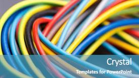  Presentation with electric cable - Audience pleasing PPT theme consisting of office salesman promoting his bright ideas concept with illustration of online media and device logos around electric glass light bulb backdrop and a  colored foreground.