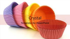  Presentation with muffin - Slides having colorful empty muffin cups on a white background background and a red colored foreground