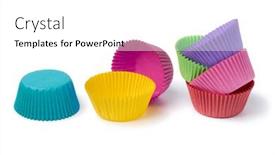  Presentation with paper cups - Beautiful slide set featuring colorful-empty-paper-cupcake backdrop and a white colored foreground