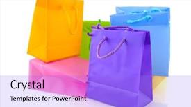  Presentation with plastic bag - Colorful PPT theme enhanced with colorful empty shopping bags isolated backdrop and a light blue colored foreground
