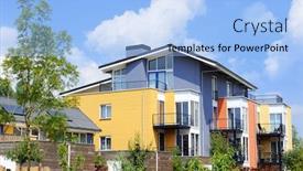  Presentation with apartments - Colorful PPT theme enhanced with colorful exterior building with apartments backdrop and a light blue colored foreground