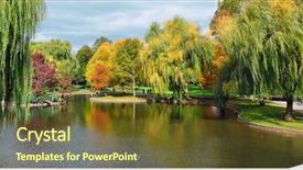  Presentation with fall foliage - Presentation theme with colorful fall foliage and water background and a tawny brown colored foreground