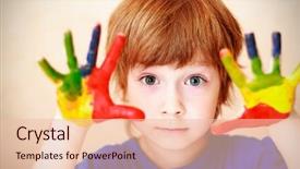  Presentation with colorful hands - Colorful slide deck enhanced with colorful family - handsome boy shows his hands backdrop and a lemonade colored foreground