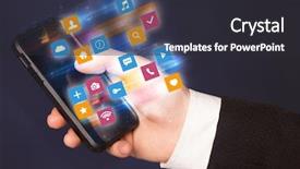  Presentation with colorful hand prints - Amazing PPT theme having colorful fast moving application icons backdrop and a  colored foreground