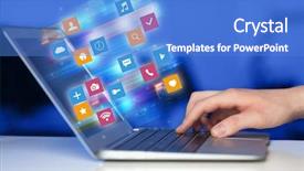  Presentation with colorful hand prints - Beautiful PPT theme featuring colorful fast moving application icons backdrop and a  colored foreground