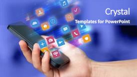  Presentation with colorful hand prints - Beautiful presentation design featuring colorful fast moving application icons backdrop and a  colored foreground