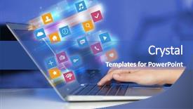  Presentation with colorful hand prints - PPT theme featuring colorful fast moving application icons background and a  colored foreground