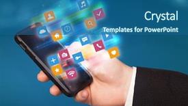  Presentation with colorful hand prints - Cool new theme with colorful fast moving application icons backdrop and a  colored foreground