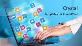  Presentation with colorful hand prints - PPT theme featuring colorful fast moving application icons background and a  colored foreground