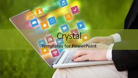  Presentation with colorful hand prints - Presentation theme consisting of colorful fast moving application icons background and a  colored foreground