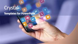  Presentation with colorful hand prints - Slide set consisting of colorful fast moving application icons background and a  colored foreground