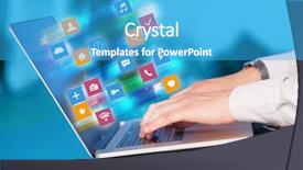  Presentation with colorful hand prints - Slide set featuring colorful fast moving application icons background and a  colored foreground