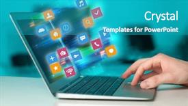  Presentation with colorful hand prints - Slide deck having colorful fast moving application icons background and a  colored foreground