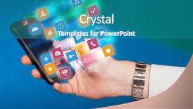  Presentation with colorful hand prints - Amazing theme having colorful fast moving application icons backdrop and a  colored foreground