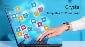  Presentation with laptop - Cool new slides with colorful fast moving application icons backdrop and a  colored foreground