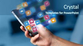  Presentation with colorful hand prints - Cool new slides with colorful fast moving application icons backdrop and a ocean colored foreground