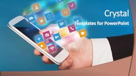  Presentation with colorful hand prints - Beautiful presentation theme featuring colorful fast moving application icons backdrop and a  colored foreground