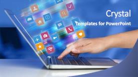  Presentation with colorful hand prints - Presentation theme having colorful fast moving application icons background and a teal colored foreground