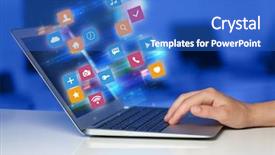  Presentation with colorful - Colorful slides enhanced with colorful fast moving application icons backdrop and a cobalt blue colored foreground