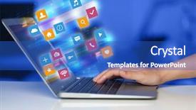  Presentation with colorful hand prints - Audience pleasing PPT layouts consisting of colorful fast moving application icons backdrop and a teal colored foreground