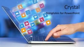  Presentation with colorful - Amazing PPT theme having colorful fast moving application icons backdrop and a teal colored foreground