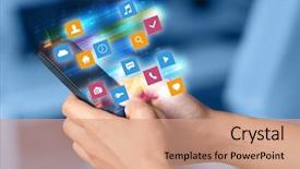  Presentation with colorful hand prints - Beautiful slide deck featuring colorful fast moving application icons backdrop and a coral colored foreground