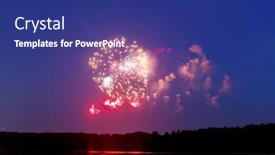  Presentation with blue water - Presentation design with colorful-firework-over-blue-water background and a navy blue colored foreground