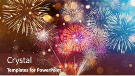  Presentation with colorful celebration - Beautiful presentation design featuring fireworks - colorful firework with bokeh background backdrop and a tawny brown colored foreground