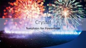  Presentation with fireworks - Colorful slide set enhanced with colorful fireworks and crowd celebrating the new year backdrop and a light blue colored foreground