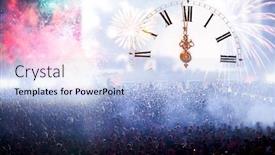  Presentation with crowd - Beautiful slide set featuring colorful fireworks clock close to midnight and crowd celebrating the new year backdrop and a light blue colored foreground