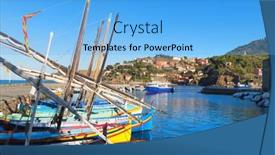  Presentation with fishing boats - Cool new presentation design with colorful-fishing-boats-in-collioure backdrop and a light blue colored foreground