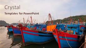  Presentation with fishing boats - Colorful presentation theme enhanced with colorful-fishing-boats-in-vietnam backdrop and a lemonade colored foreground