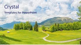  Presentation with colorful flower - Cool new presentation theme with colorful flower - mountain panorama backdrop and a sky blue colored foreground