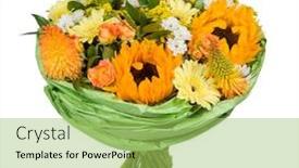  Presentation with colorful flower - PPT theme consisting of colorful-flower-bouquet-arrangement-centerpiece background and a yellow colored foreground