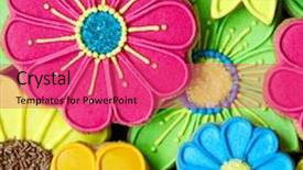  Presentation with colorful flower - Slide deck featuring colorful flower cookies background and a red colored foreground
