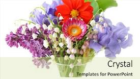  Presentation with flowers vase - PPT theme with colorful flowers in the vase isolated on white background and a soft green colored foreground