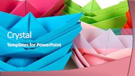  Presentation with boats - Audience pleasing slide deck consisting of colorful folded paper boats on white background backdrop and a teal colored foreground