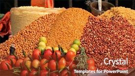 Presentation with market food - PPT theme consisting of colorful food displayed background and a tawny brown colored foreground