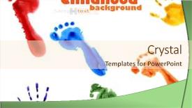  Presentation with colorful hand prints - PPT theme with colorful foot fnd hands prints background and a cream colored foreground