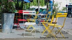  Presentation with bistro - Colorful theme enhanced with colorful french bistro terrace backdrop and a coral colored foreground