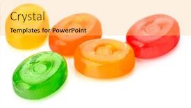  Presentation with sugar - Presentation theme with colorful-fruit-hard-sugar-candies background and a yellow colored foreground