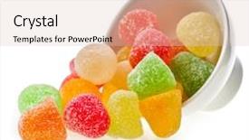  Presentation with jelly - Presentation theme consisting of pectin - colorful fruit jelly candies isolated background and a lemonade colored foreground