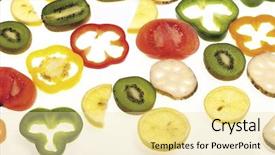  Presentation with fruits - Beautiful theme featuring colorful fruits and vegetables sliced backdrop and a  colored foreground