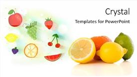  Presentation with hand drawn brush stroke design - Slide set having colorful fruits with hand drawn background and a white colored foreground