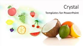  Presentation with hand drawn cartoon of sports - Beautiful presentation theme featuring colorful fruits with hand drawn backdrop and a  colored foreground